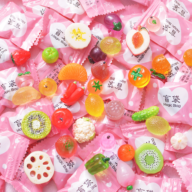 Tik Tok Live Stream Blind Bag Fruit Candy Toy Vegetable DIY Hair Accessories Pumpkin Persimmon Pear Flat Luminous Resin Accessories