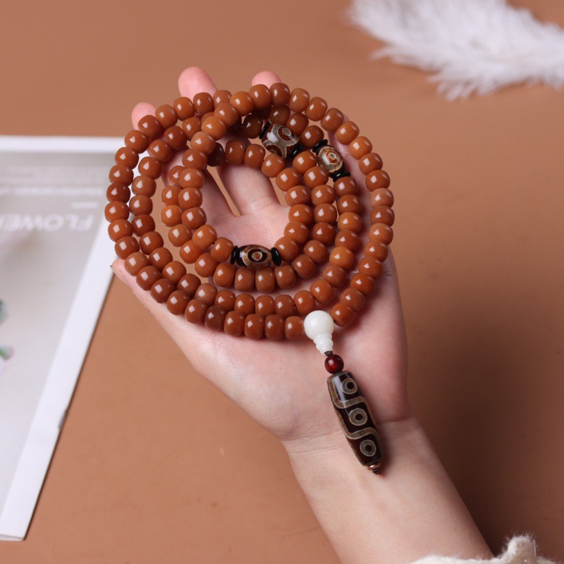 抖音直播同款白玉菩提根手链风化老料108颗文玩手串念珠珠男女