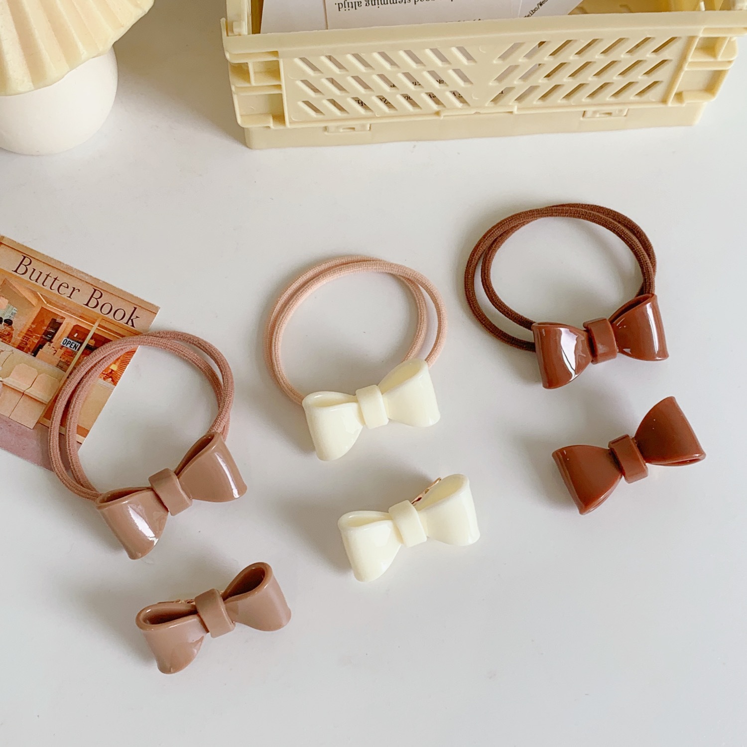 可爱迷你亚克力蝴蝶结发夹发饰女甜美少女心不伤发气质橡皮筋发绳