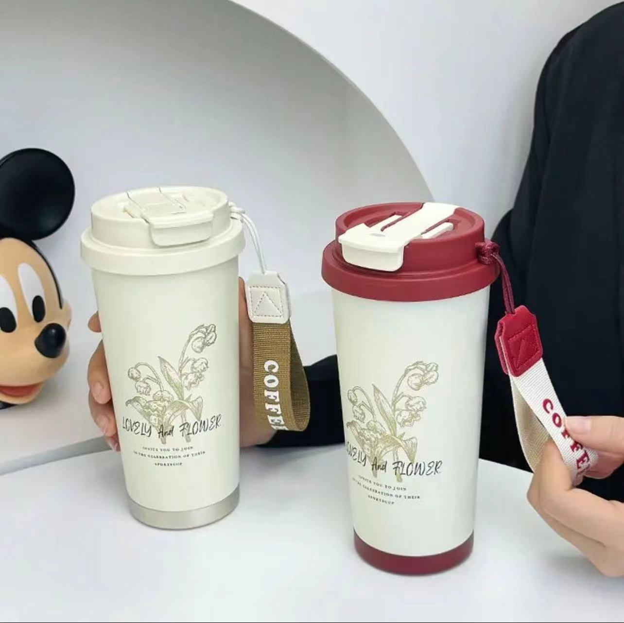 Double Drink Large Capacity Coffee Cup Simple Lily Vacuum Cup 316 Stainless Steel Business Gift Printed Lettering Logo