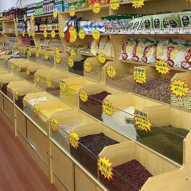 超市干货货架散装粮仓零食木米桶米柜米斗杂粮柜散称粮油货架批发