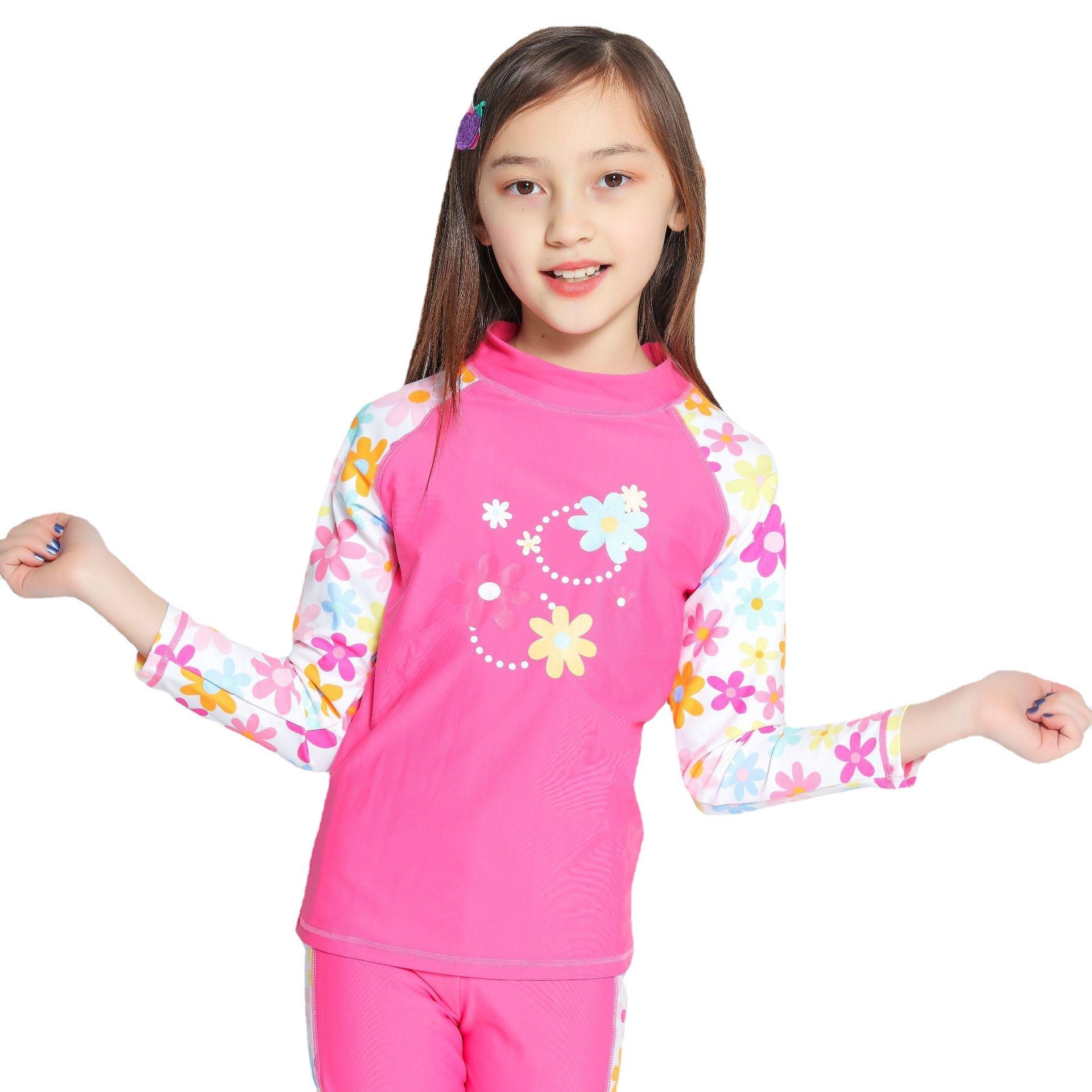 亚缨泳装 女童防晒分体游泳衣 长袖长裤冲浪服沙滩温泉衣大童