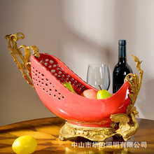 美式欧式简约现代陶瓷配铜红色白色客厅餐厅水果盘别墅装饰摆件
