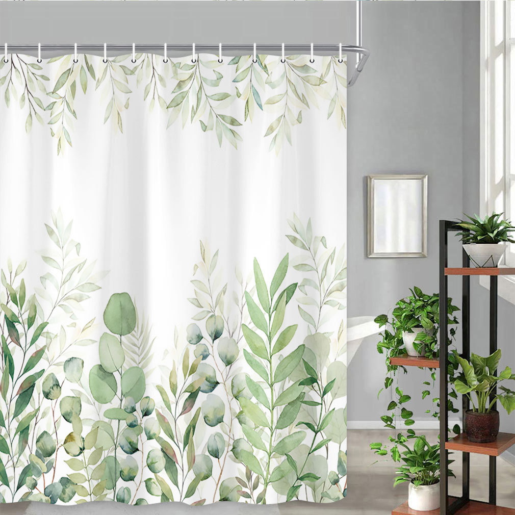 Cross-Border Cartoon Flower and Bird Polyester Thickened Waterproof and Mildew-Proof Shower Curtain Cloth Bathroom Curtain Partition Curtain Factory Wholesale