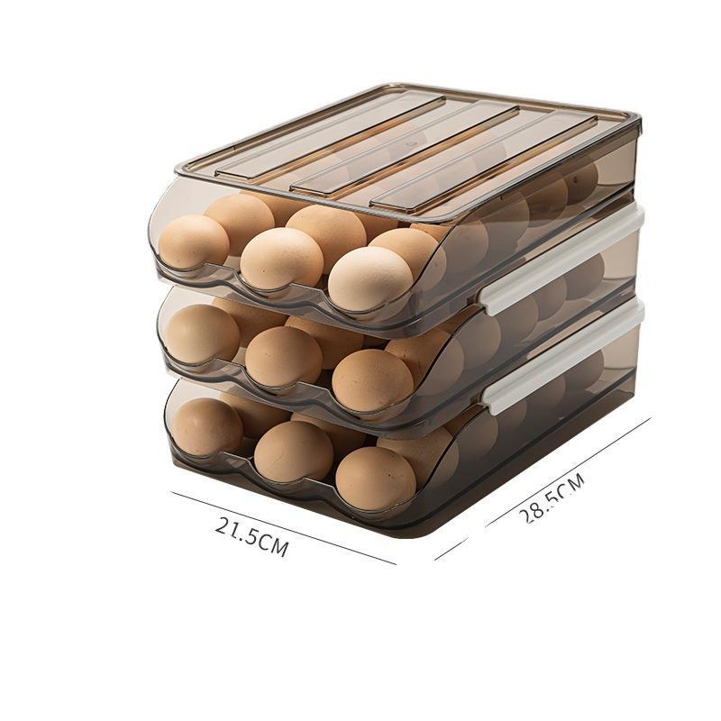 Factory Direct Sales Wholesale Automatic Rolling Egg Storage Box Roll-out Double-Layer Kitchen Transparent Refrigerator Preservation Storage Box