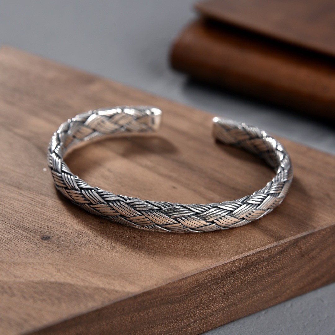 四股缠绵麻花编织手镯925纯银原创全手工男女情侣民族风饰品复古