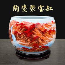 景德镇陶瓷鱼缸室内养鱼盆中式摆件聚宝盆手绘加厚胎体养花养龟缸
