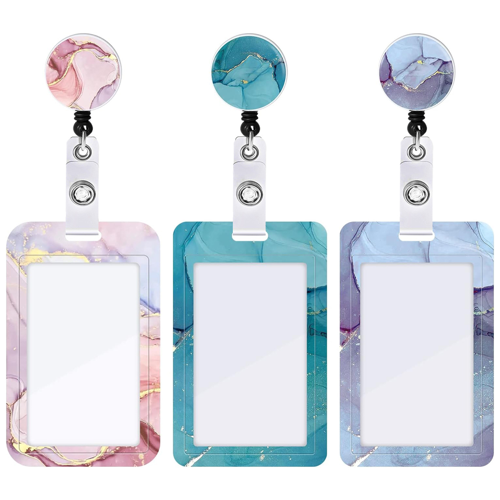 大理石滴胶挂绳易拉扣易拉得证件卡手机绳套教师护士