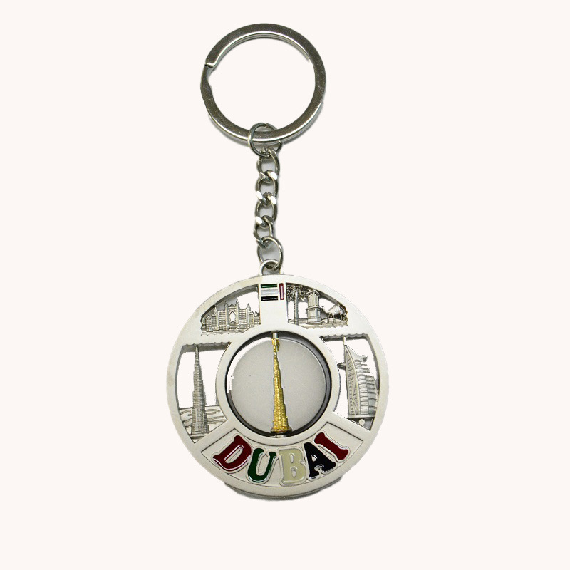 Dubai Embossed Rotating Keychain City Architecture Tourist Souvenir Keychain Zinc Alloy Key Ring Pendant