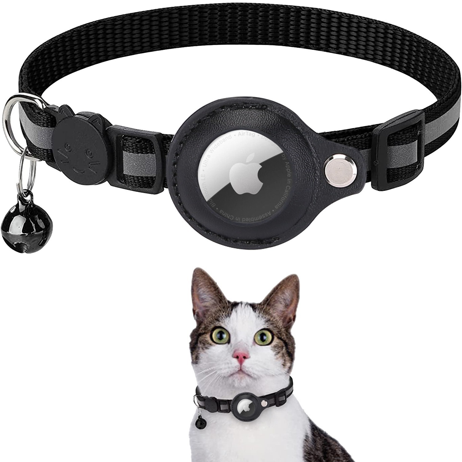 新款苹果Airtag追踪器保护套防失踪宠物定位颈圈猫咪反光铃铛项圈