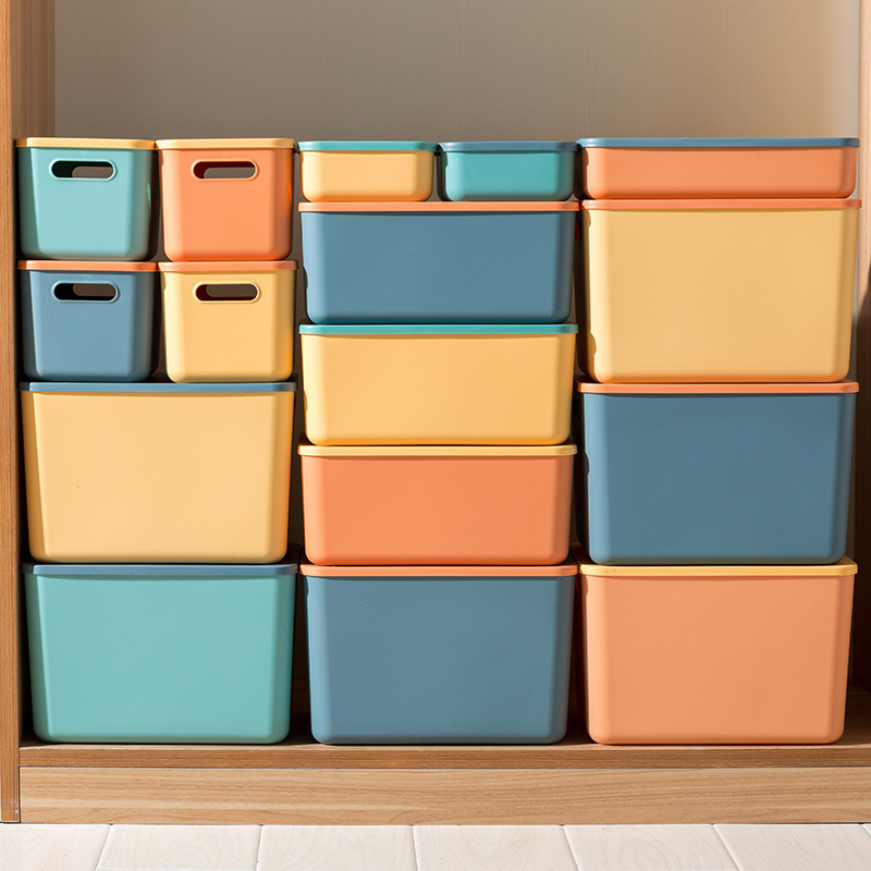 Household Contrast Color Storage Box Wardrobe Clothes Storage Box with Lid Large Size Storage Basket Sundries Container Plastic