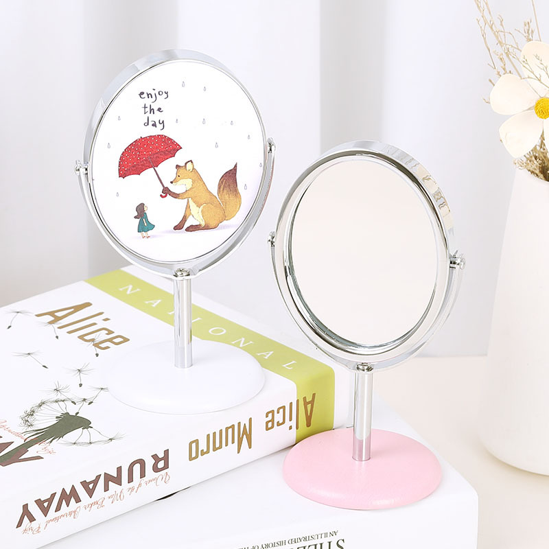 Auspicious Day Makeup Mirror Factory Customized Metal Handheld Mini Makeup Mirror Pu Desktop Rotating Desktop Small Mirror