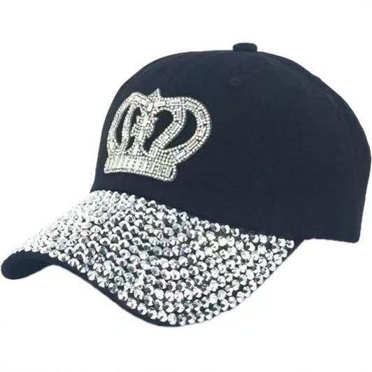 韩版新品时尚休闲个性镶钻棒球帽子女皇冠破洞户外逛街弯檐批发