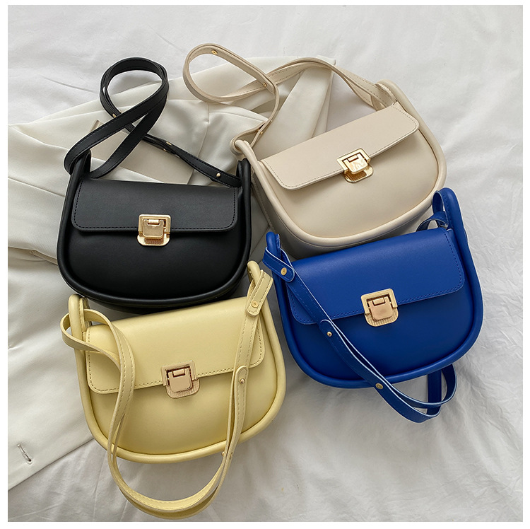 Korean Style Handbag 2022 Simple Fashion Shoulder Bag Solid Color Lock Western Style Messenger Bag Popular Niche Underarm Bag