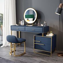 轻奢现代小户型卧室家用简约镜梳妆台收纳柜一体全实木化妆桌桌椅