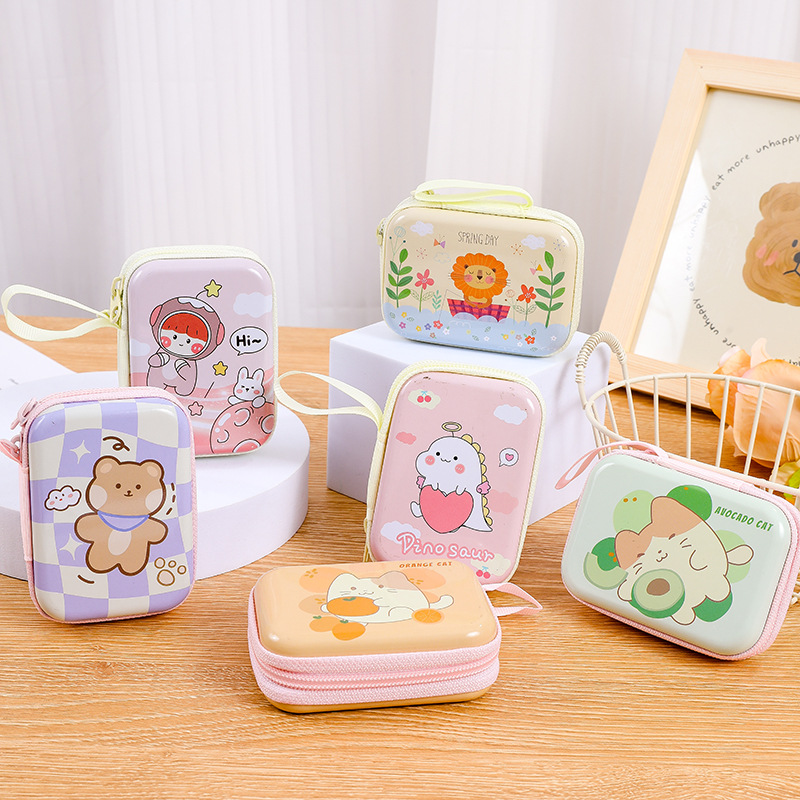 New Tinplate Coin Purse Mini Children's Rectangular Zipper Bag Cartoon Coin Earphone Cable Key Storage Bag