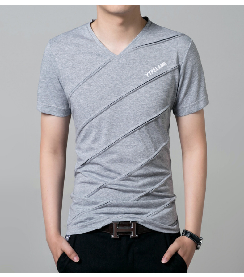 男士短袖t恤男夏季韩版v领修身打底衫跨境潮流莫代尔男装半袖上衣