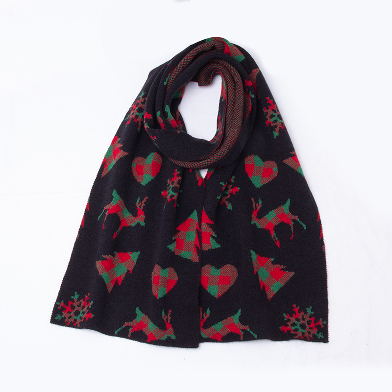 Christmas Tree Deer Scarf Female Autumn and Winter Knitting Scarf New Year Red Elk Student Thickened Double-Sided Scarf Wholesale