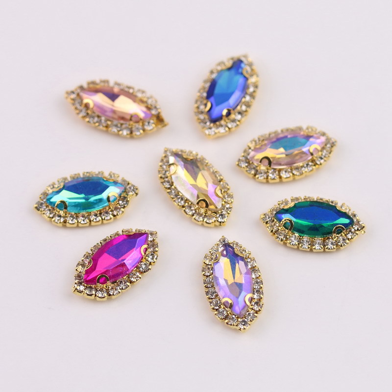 Horse Eye-Shaped Glass Rhinestones Claw Surrounding Border Ornament Accessories Hand Sewing Drill Diy Nail Stickers Rhinestone-Encrusted Chain Clothing Material