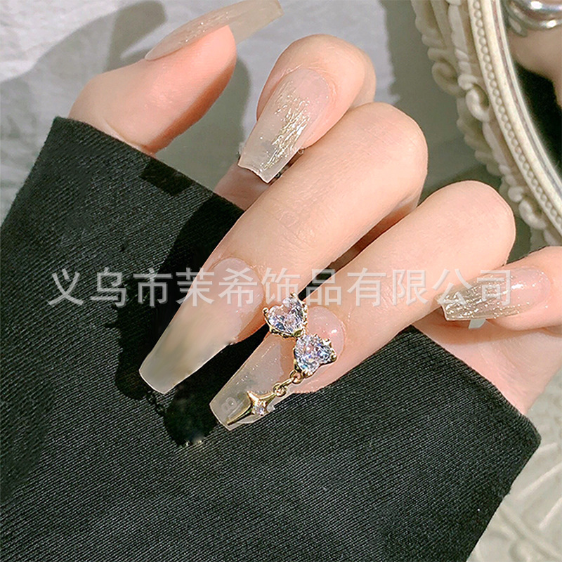 Internet Hot New Colorful Love Bright Crystal Super Flash Bow Pendant Starlight Alloy Nail Ornament Zs0617