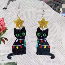 欧美跨境圣诞节耳饰圣诞树彩灯黑猫亚克力耳环节日饰品