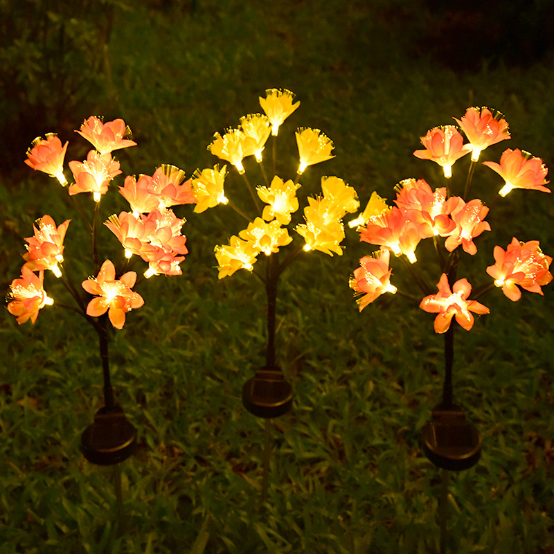 New Solar Peach Blossom Lamp Led Simulation Camellia Ground Plugged Light Outdoor Courtyard Villa Decoration Lawn Lamp