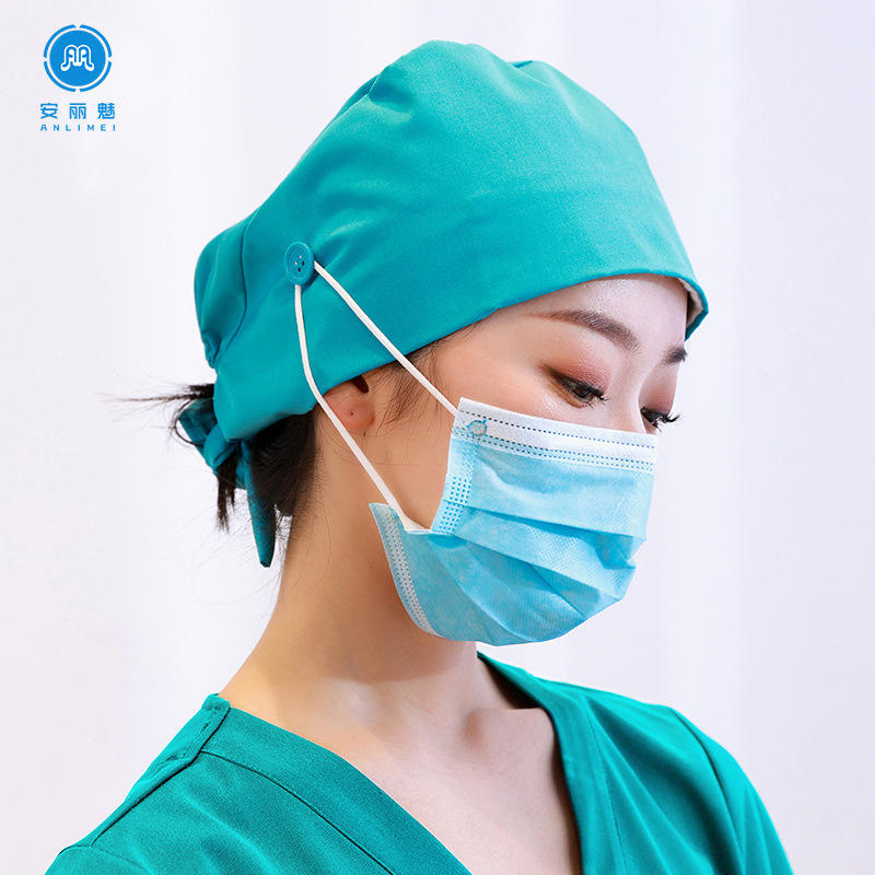 防勒耳口腔医生帽子薄夏牙科护士帽子女男手术室湖蓝色帽子松紧带