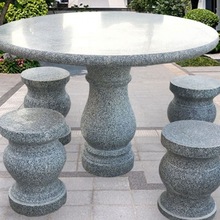 石凳石桌庭院花园户外大理石圆桌一套家用花岗岩室外石头桌子批发