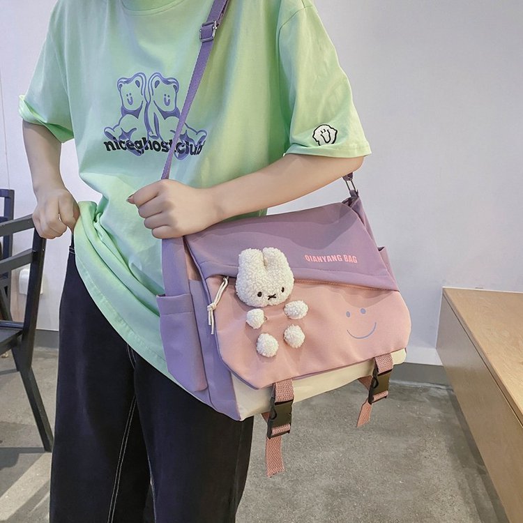 Korean Style Ulzzang College Style Simple Cute Bunny Doll Girl Student Color Matching Messenger Bag Women's Bag