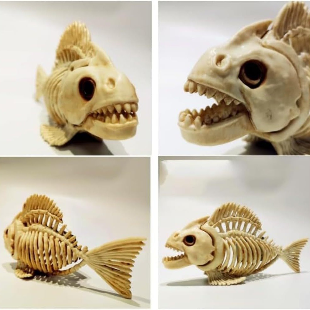 跨境3d打印热销新款创意鲤鱼头骨鱼骨头骷髅鱼万圣节装饰模型