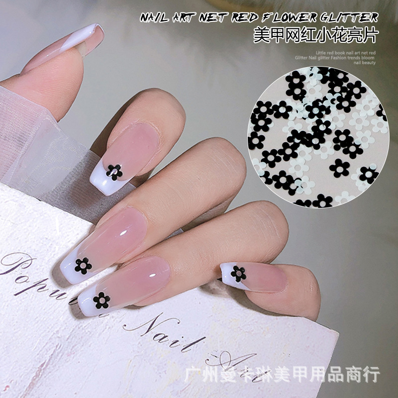 美甲饰品黑色爱心四角星芒亮片 日系暗黑朋克风潮酷菱形八角亮片