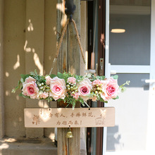 创意玫瑰花艺门挂牌装饰木质家用入户门口店铺背景墙营业休息