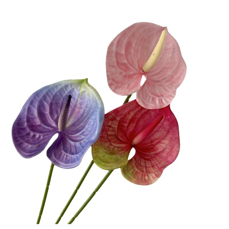 Meichun Small Anthurium Andraeanum Lind Artificial Green Plant Home Single Small Anthurium Andraeanum Lind Flower Arrangement Accessories Soft Glue Artificial Flower