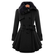 金韩eBay2024新款欧美女装修身长款毛呢外套双排扣呢子大衣风包邮