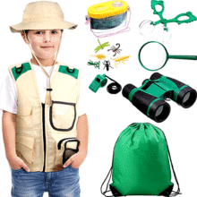 户外探险套装露营冒险玩具男孩女孩狩猎背心双筒望远镜生日礼物