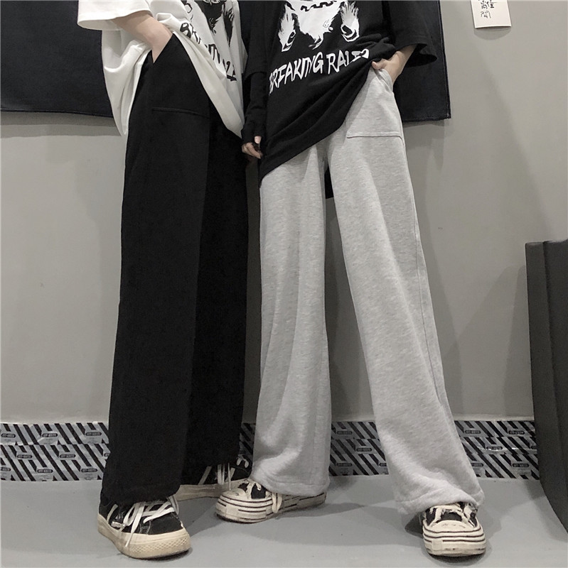 cec裤子女2020宽松高腰直筒显瘦ins超火原宿风休闲垂感束脚阔腿裤