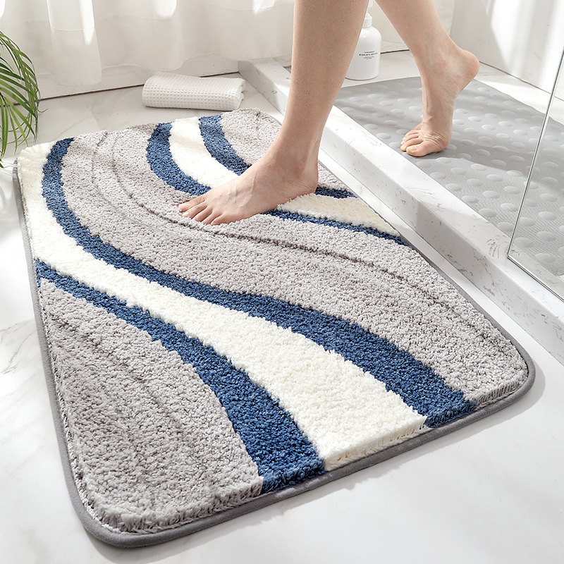 Simple Style Flocking Absorbent Floor Mat Home Bathroom Non-Slip Mat Bedroom Entrance Carpet Toilet Thickening Cushion