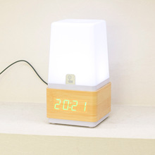床头台灯木头钟 LED触控静音夜光数码时钟 卧室氛围台钟灯 可定制