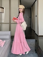 粉色长款卫衣裙女春季2024新款高级感超好看初恋清纯奶甜连衣裙