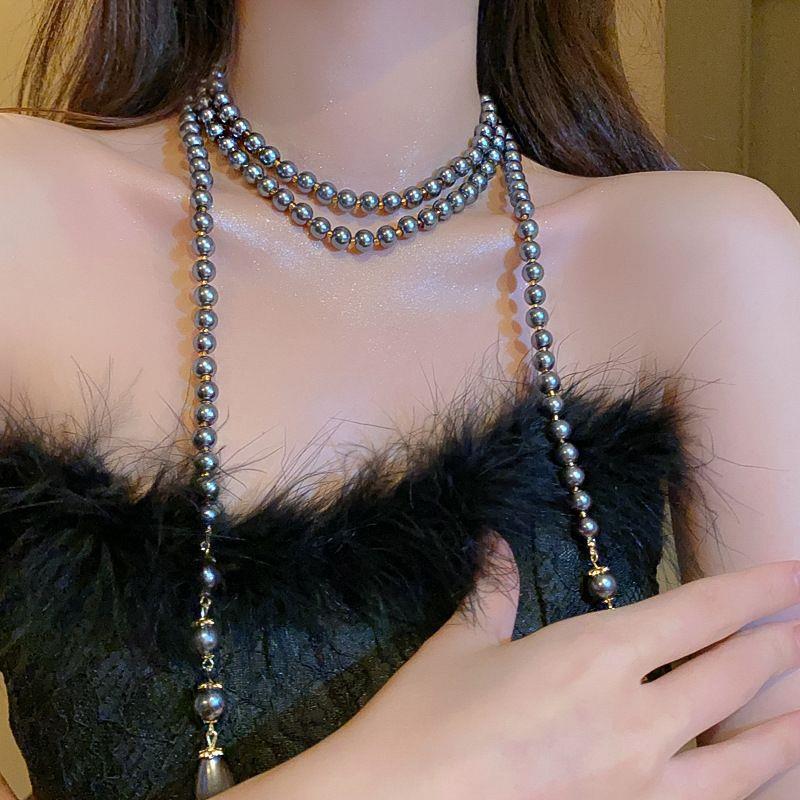 水滴珍珠多层项链女法式复古长款流苏锁骨链宫廷设计感颈链颈饰女