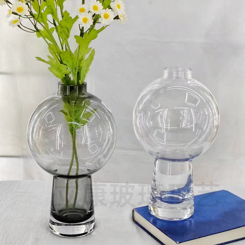 Wholesale Nordic Minimalism Small Mouth Big Belly Glass Vase Dried Flower Flower Hydroponic Living Room and Hotel Flower Arrangement Ornaments