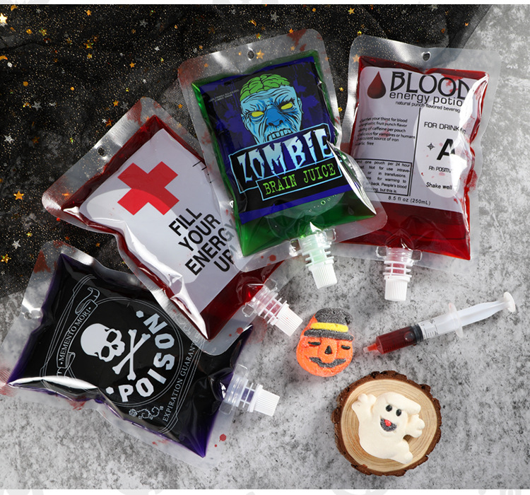 diybloodbag万圣节单嘴吸管血袋输液袋血袋饮料袋 浓缩果汁能量包