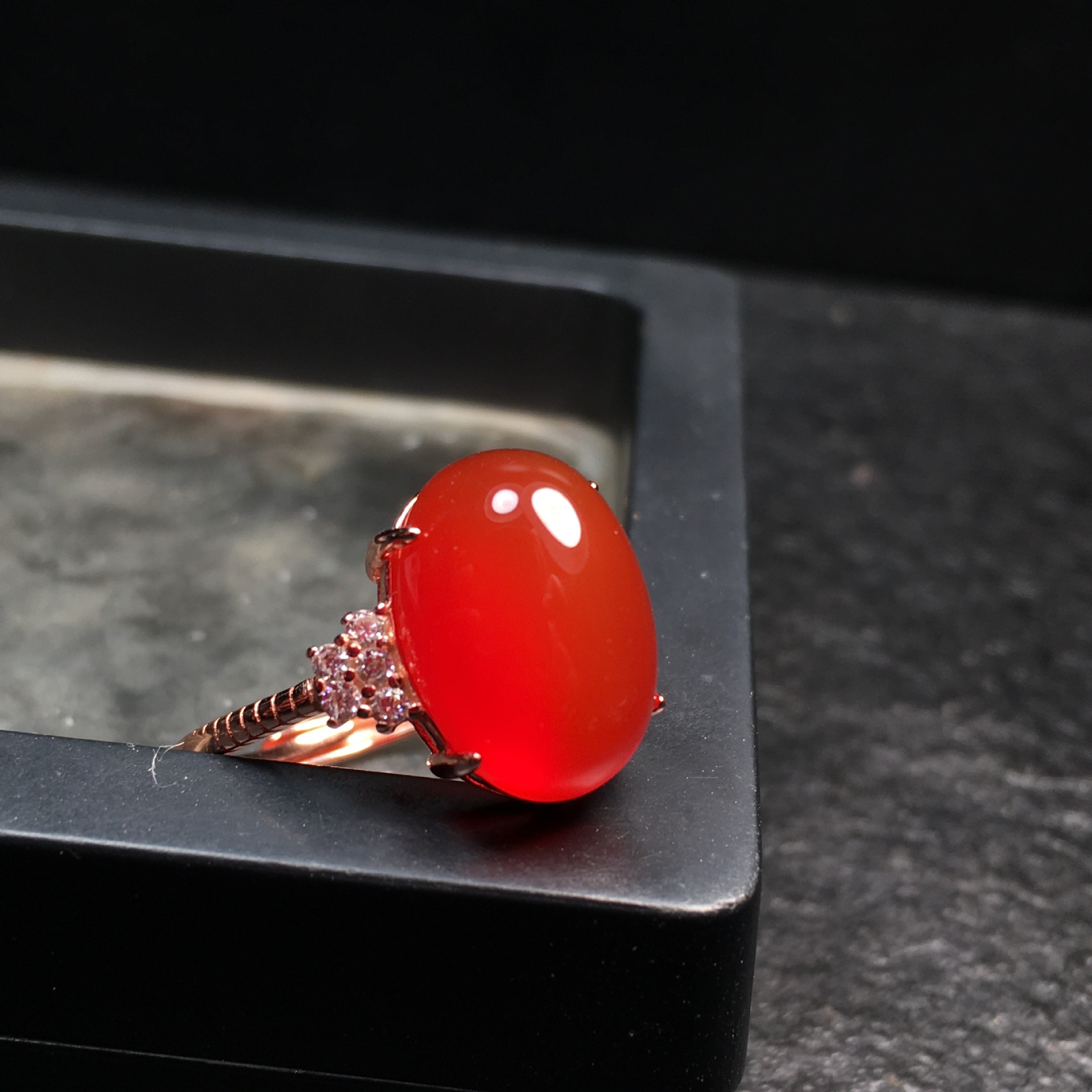 精品保山玛瑙冰红女款戒指高冰起荧光红润s925银镶嵌活口手饰品