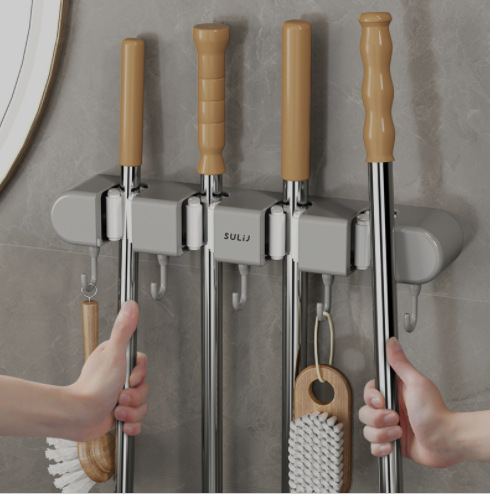 Mop Rack Hook Mop Clip Punch-Free Wall-Mounted Bathroom Mop Storage Rack Strongly Fixed Buckle Broom Clip