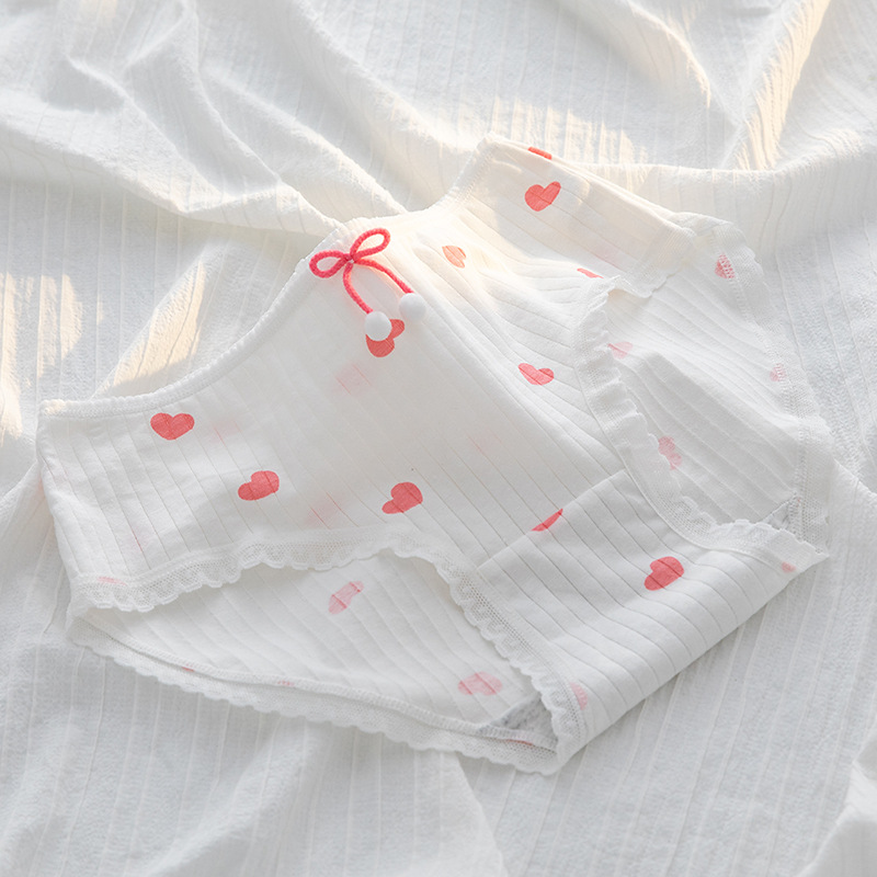 Japanese Style Soft Girl Underwear Love Adorable Rabbit Printed Underwear Women's Cotton Crotch Mid Waist Classic Girl Briefs