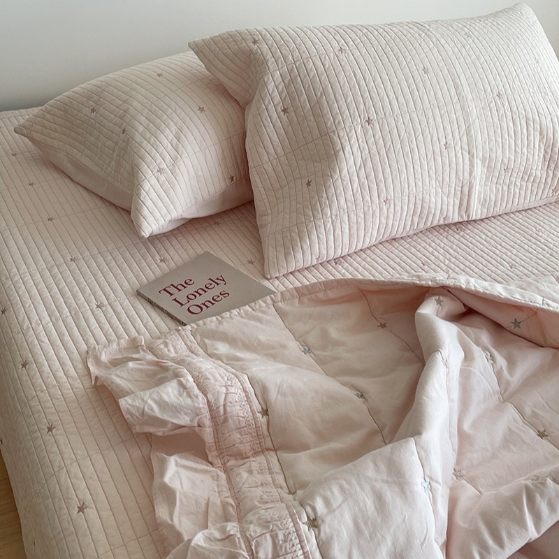 韩风小星星床盖四件套  小星星刺绣床盖三件套外贸星星春秋一体被