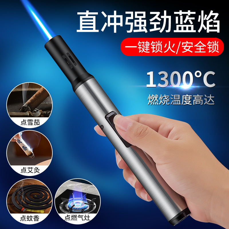 Blue Flame Direct Punching Windproof Gas Lighters Creative Personality Trendy Outdoor Electronic Spray Gun Handheld Moxibustion Igniter