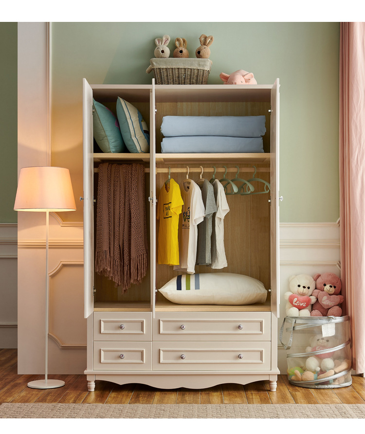 衣柜地中海实木衣橱韩式风格卧室柜子带抽屉家具3门三门白色衣橱