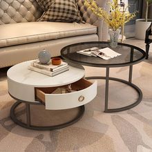 岩板茶几客厅家用钢化玻璃桌现代简约小户型轻奢2022新款圆形极简