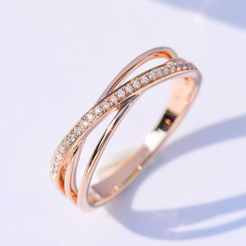 戒指女圈口玫瑰金结婚高级防莫桑锆石钻戒开口简约时尚活口款